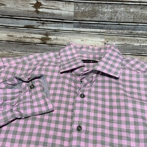 Hammer Made Mens Pink Grey Gingham Check Button Down Shirt Size 41/16